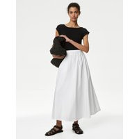 Womens M&S Collection Pure Cotton Midi Skirt - White | Marks and Spencer AU/NZ