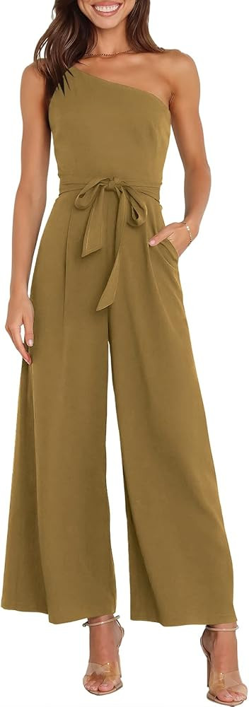 ANRABESS Women Summer Dressy Jumpsuits One Shoulder Sleeveless Casual Wide Leg Pants Romper Jumpe... | Amazon (US)