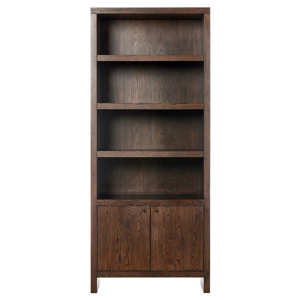 Julius Rustic Lodge Brown Oak Wood Bookcase | Kathy Kuo Home