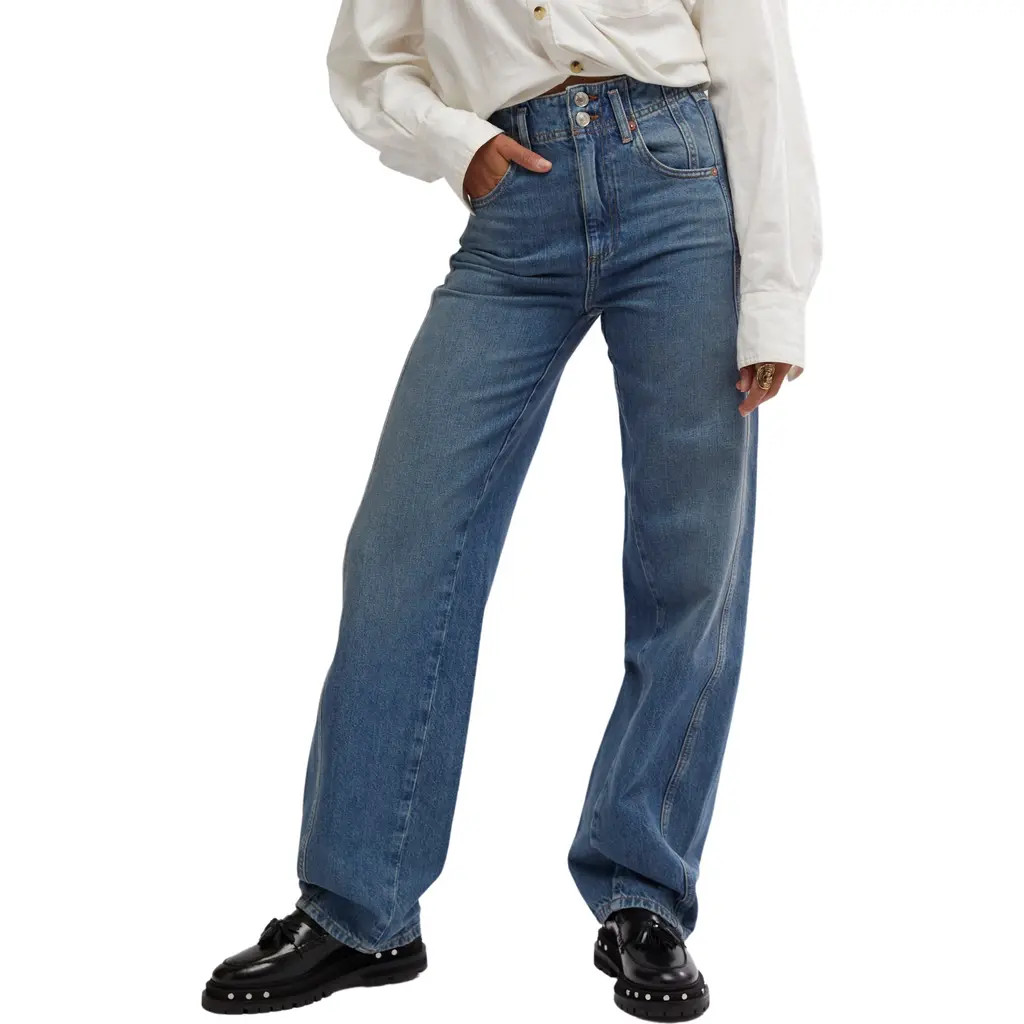 Free People Aster Seamed Relaxed Straight Leg Jeans in Swarm at Nordstrom Rack, Size 31 | Nordstrom Rack