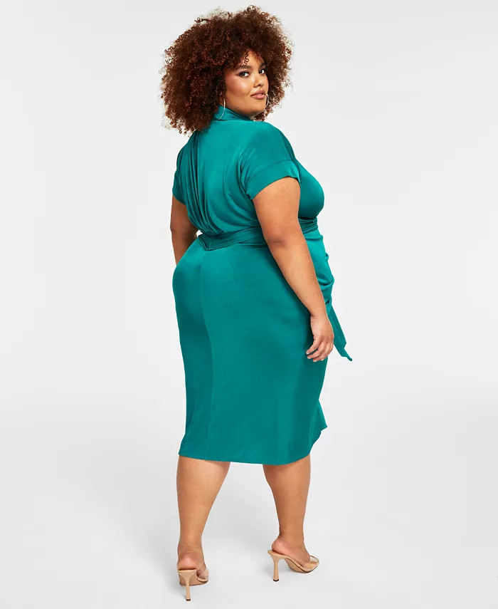 Trendy Plus Size Tie-Front Ruched Shirtdress | Macys (US)