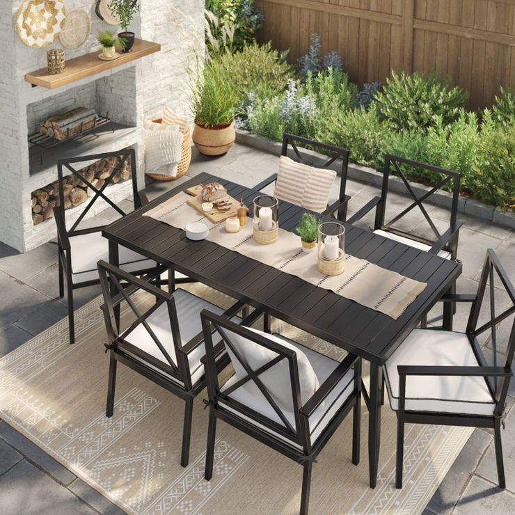 Searsburg Aluminum 6 Person Rectangle Slat Top Patio Dining Table, Outdoor Furniture - Black - Th... | Target