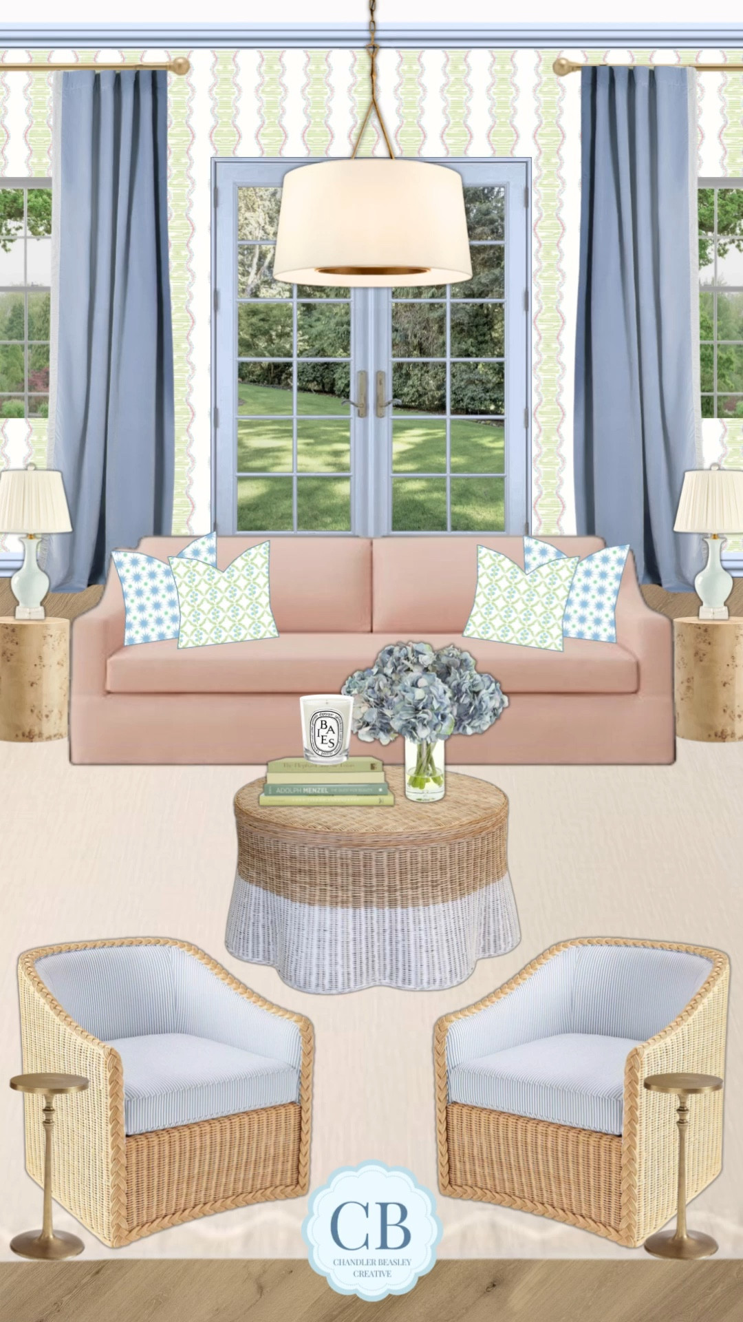 Living room design! Pillows and wallpaper designed by me!!! You can shop them on my website chandlerbeasleycreative.com or on my instagram @Chandlerbeasley.creative  

#LTKStyleTip #LTKHome #LTKSaleAlert