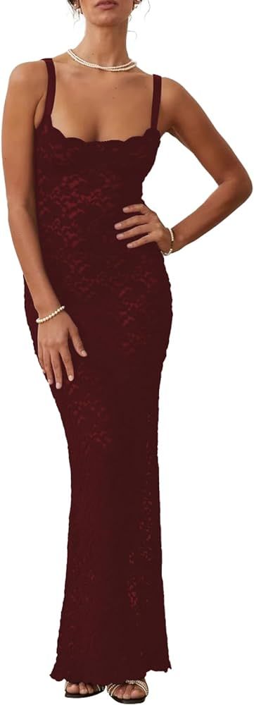 Women’s Cocktail Dress Sexy Lace Hollow Out Transparent Sleeveless Spaghetti Straps Slim Fit Ma... | Amazon (US)