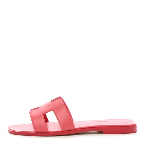 HERMES Epsom Oran Sandals 37 Rouge Azalee | Fashionphile