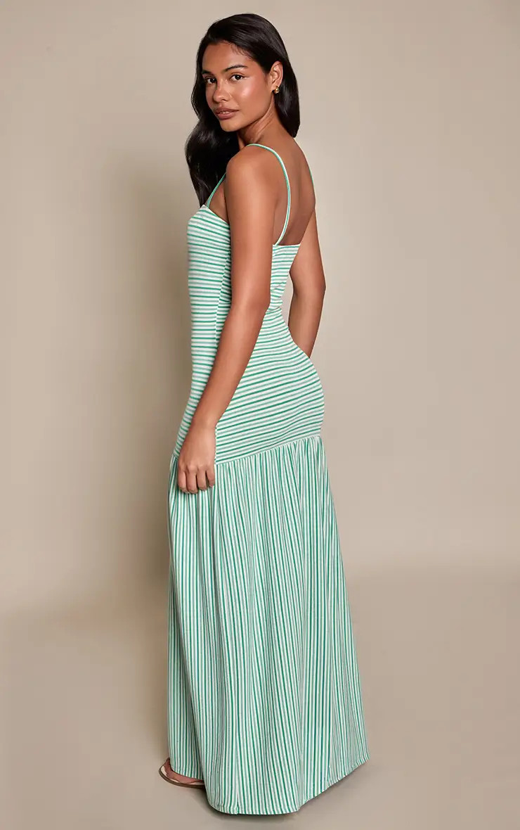 Green Striped Dropped Waist Strappy Maxi Dress | PrettyLittleThing US
