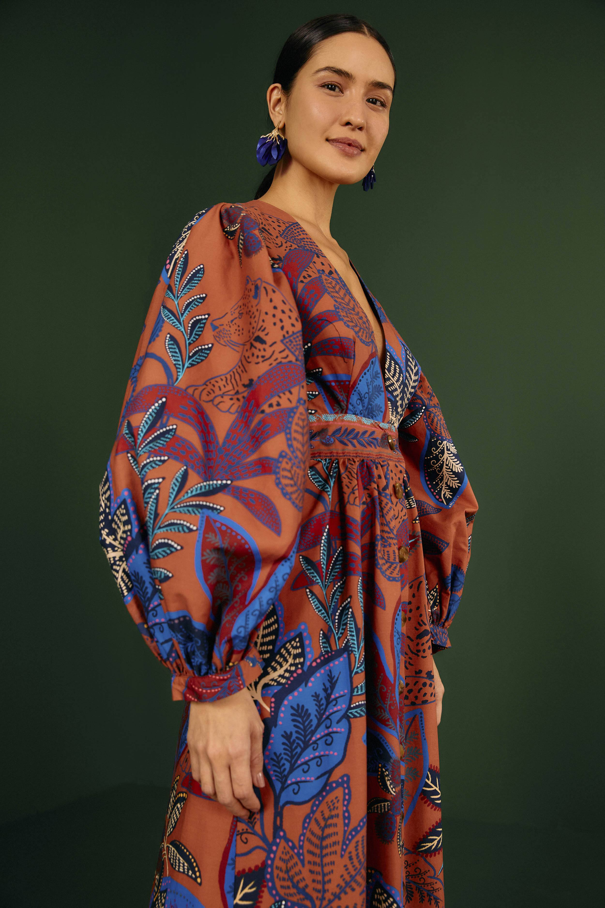 Brown Wild Jungle Organic Cotton Maxi Dress | FarmRio (US)