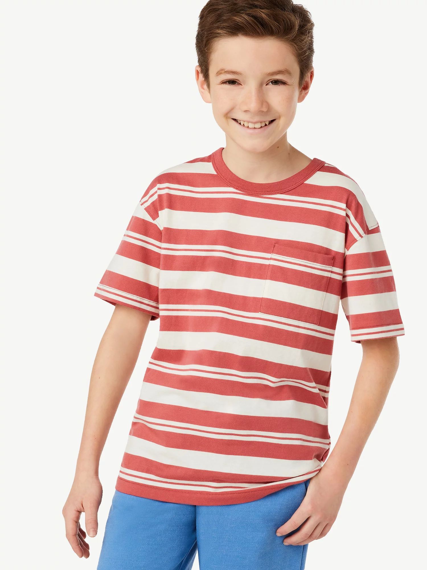 Free Assembly Boys Short Sleeve Striped Pocket T-Shirt, Sizes 4-18 | Walmart (US)