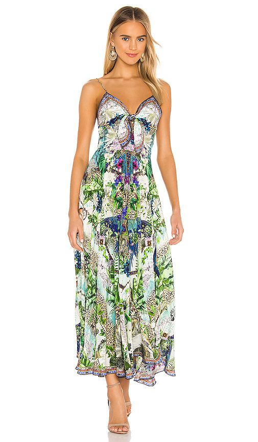 Camilla Tie Front Long Dress in Green. - size XS (also in S,M) | Revolve Clothing (Global)