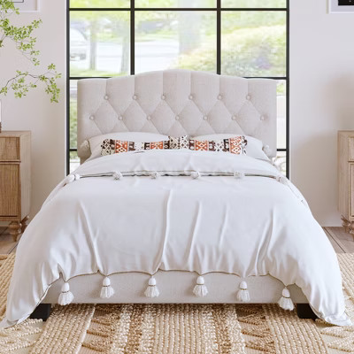 Full Size Upholstered Platform Bed with Saddle Curved Headboard and Diamond Tufted Details | Target