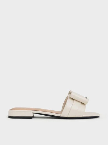 Chalk Lu Patent Leather Bow Slide Sandals | CHARLES & KEITH UK | Charles & Keith UK