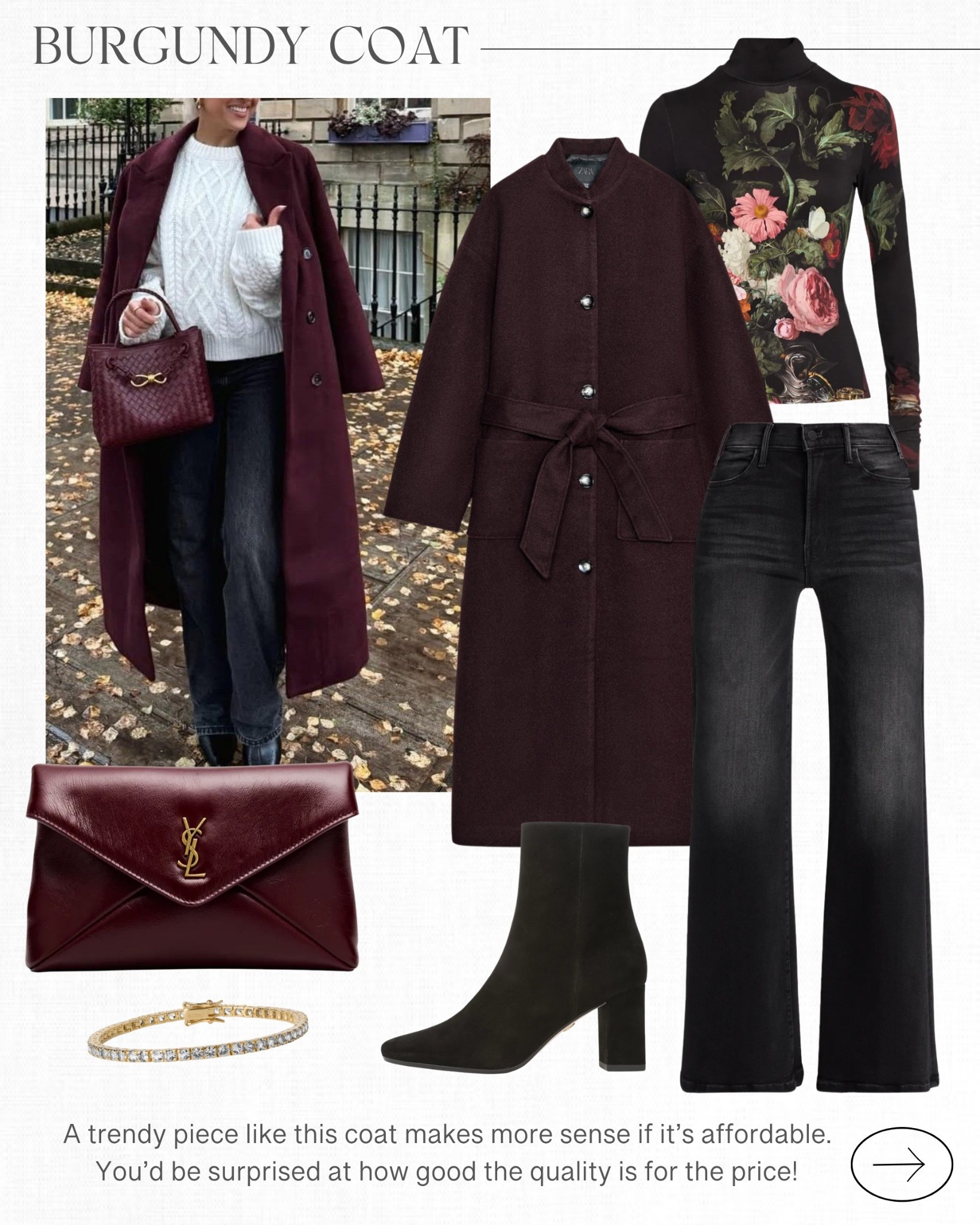 This burgundy coat from Zara is great quality at such a great price! Sometimes it makes more sense to invest in a more affordable trend piece🫶🏻🌟#LTKStyleTip

#LTKSeasonal #LTKOver40