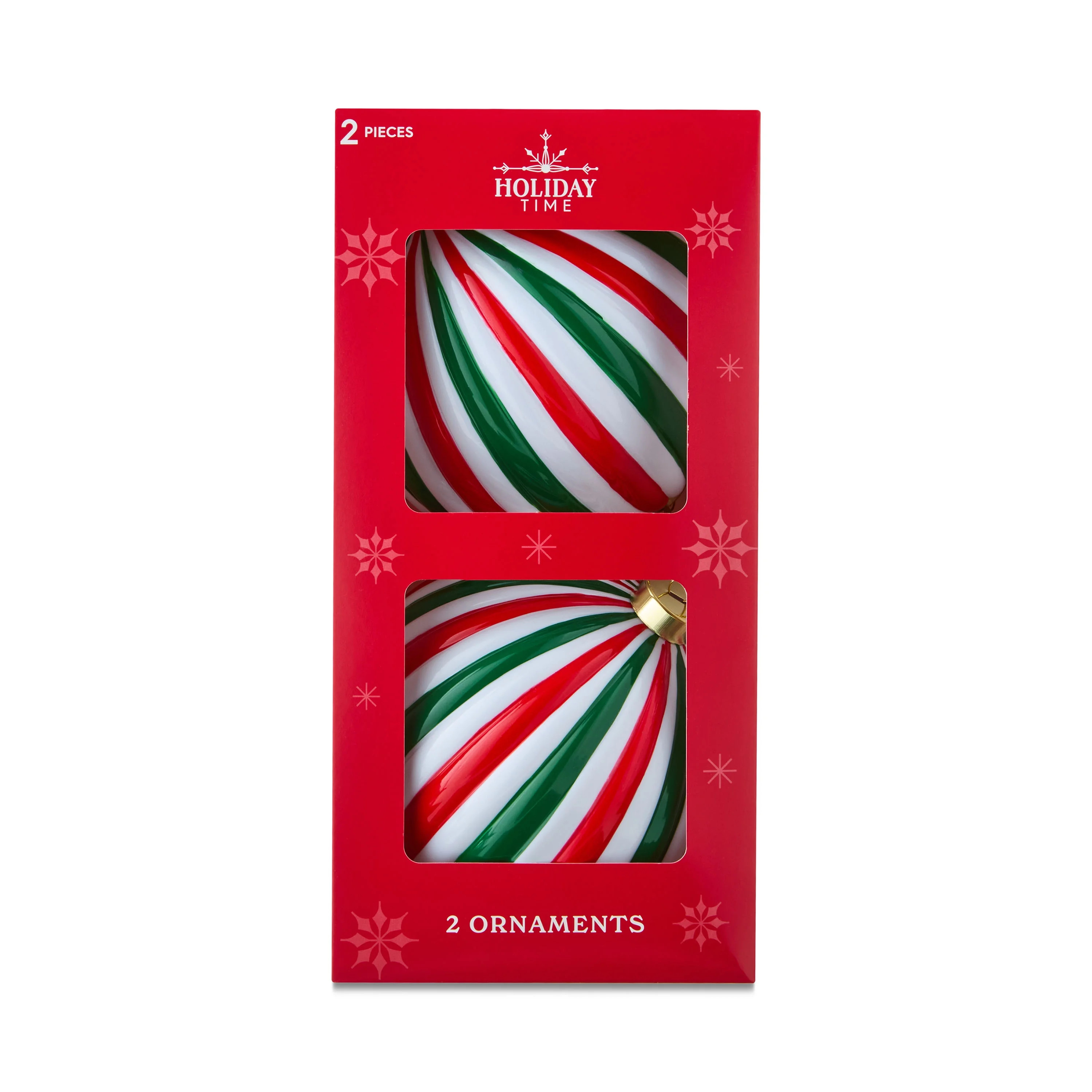 2-Count Red, Green, and White Striped Ball Christmas Ornaments, 5.5", by Holiday Time | Walmart (US)