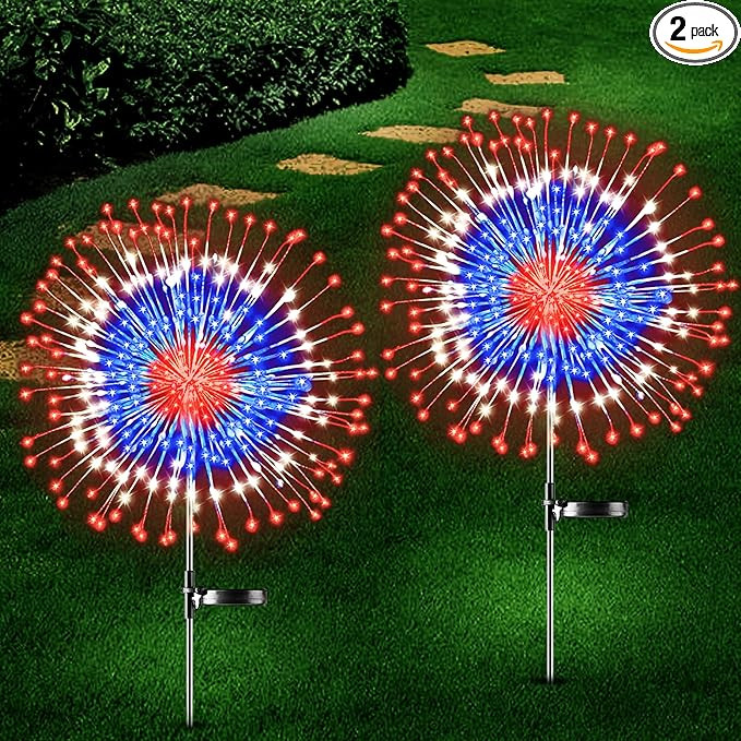 4th of July Decorations Outdoor Solar Lights, 2 Pack Fourth of July Red White and Blue Patriotic ... | Amazon (US)