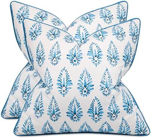 MANOJAVAYA Set of 2 Pcs Printed Booti Decorative Square Accent Throw Pillow Cover - Home Decor fo... | Amazon (US)