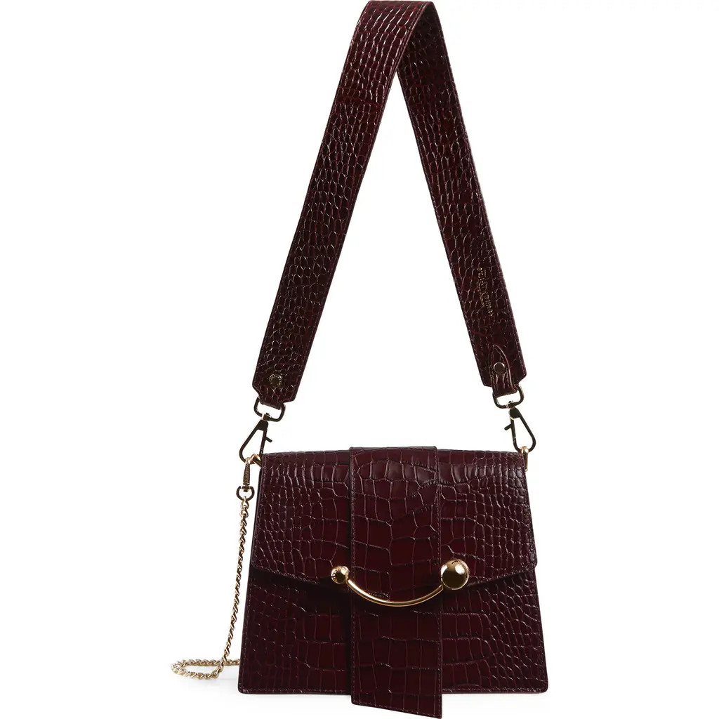 Strathberry Box Crescent Croc Embossed Shoulder Bag in Burgundy at Nordstrom | Nordstrom
