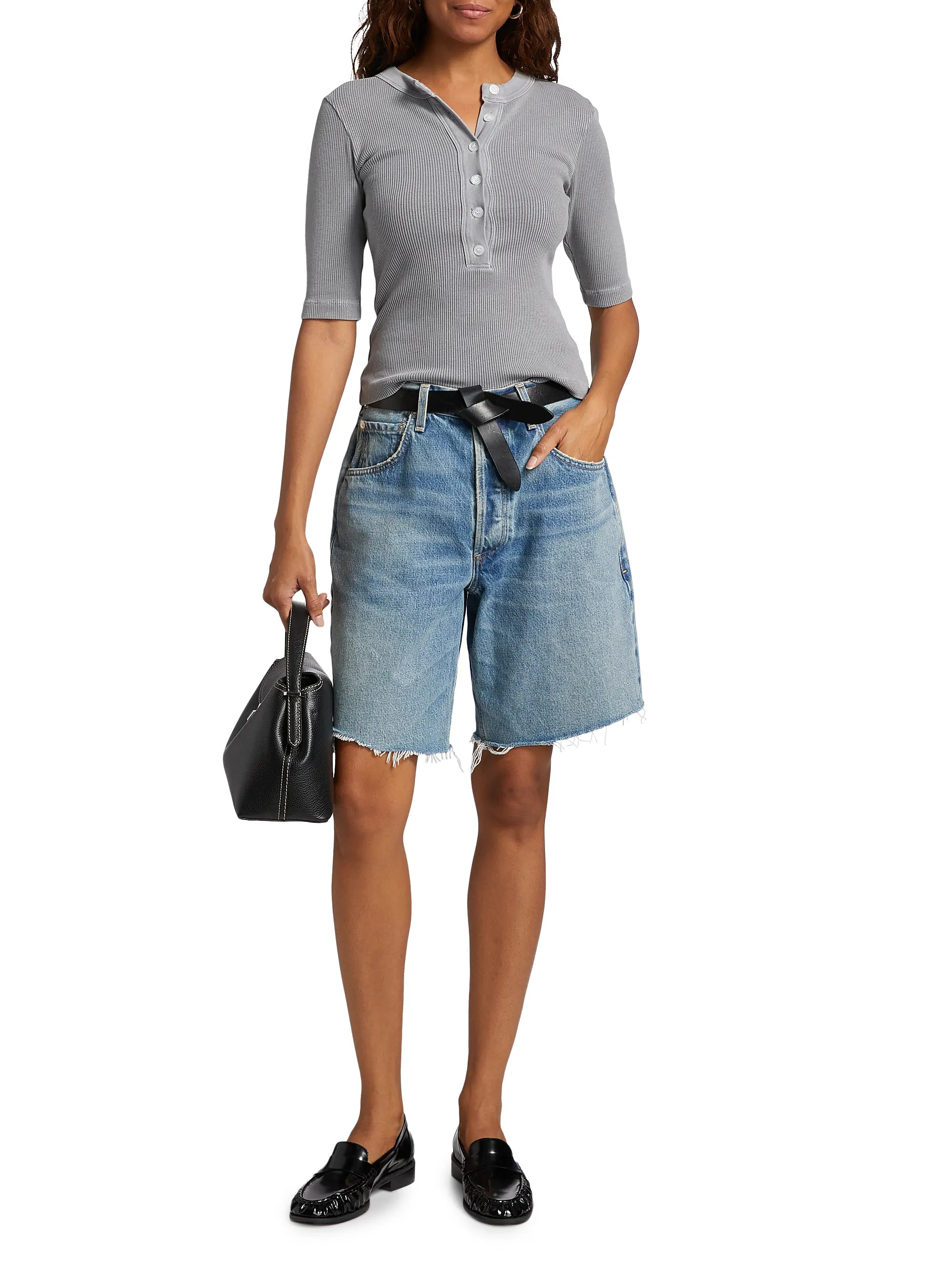 Citizens of Humanity Ayla Baggy Raw-Edge Denim Shorts | Saks Fifth Avenue | Saks Fifth Avenue