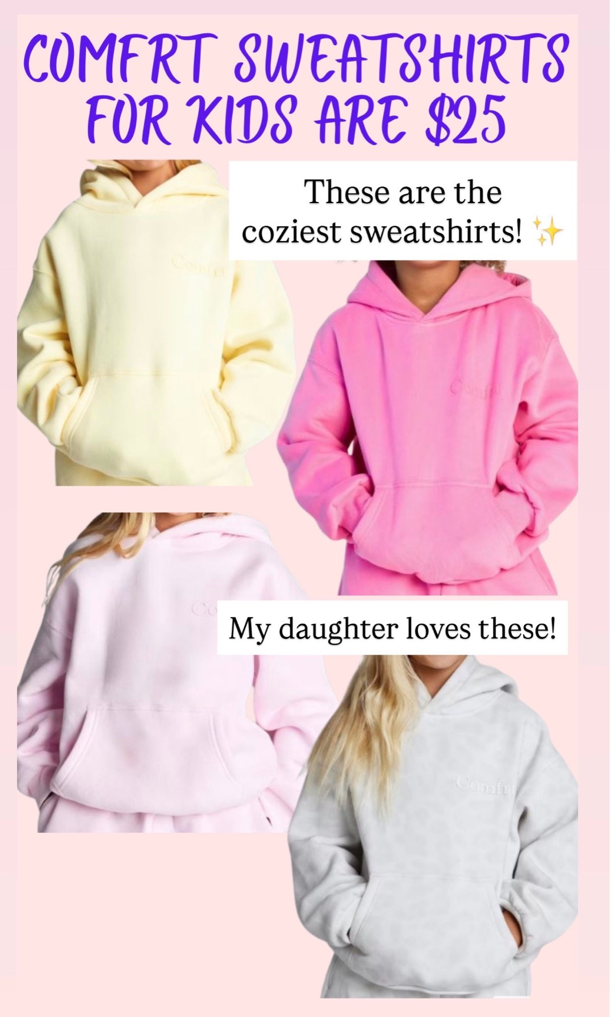 Comfrt hoodie sweatshirts are on sale for $25

#LTKKids #LTKSaleAlert