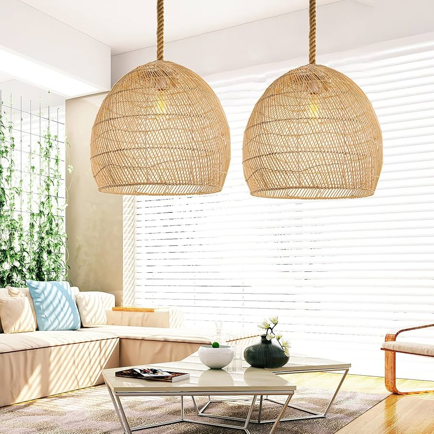 Arturesthome 1 Light Natural Rattan Pendant Light Fixture,Woven Pendant Light Wicker Chandelier,H... | Amazon (US)
