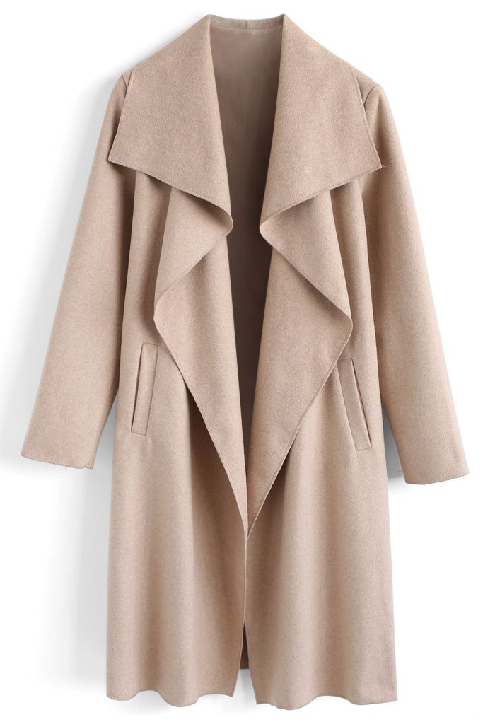 Free Myself Open Front Wool-Blend Coat in Sand | Chicwish