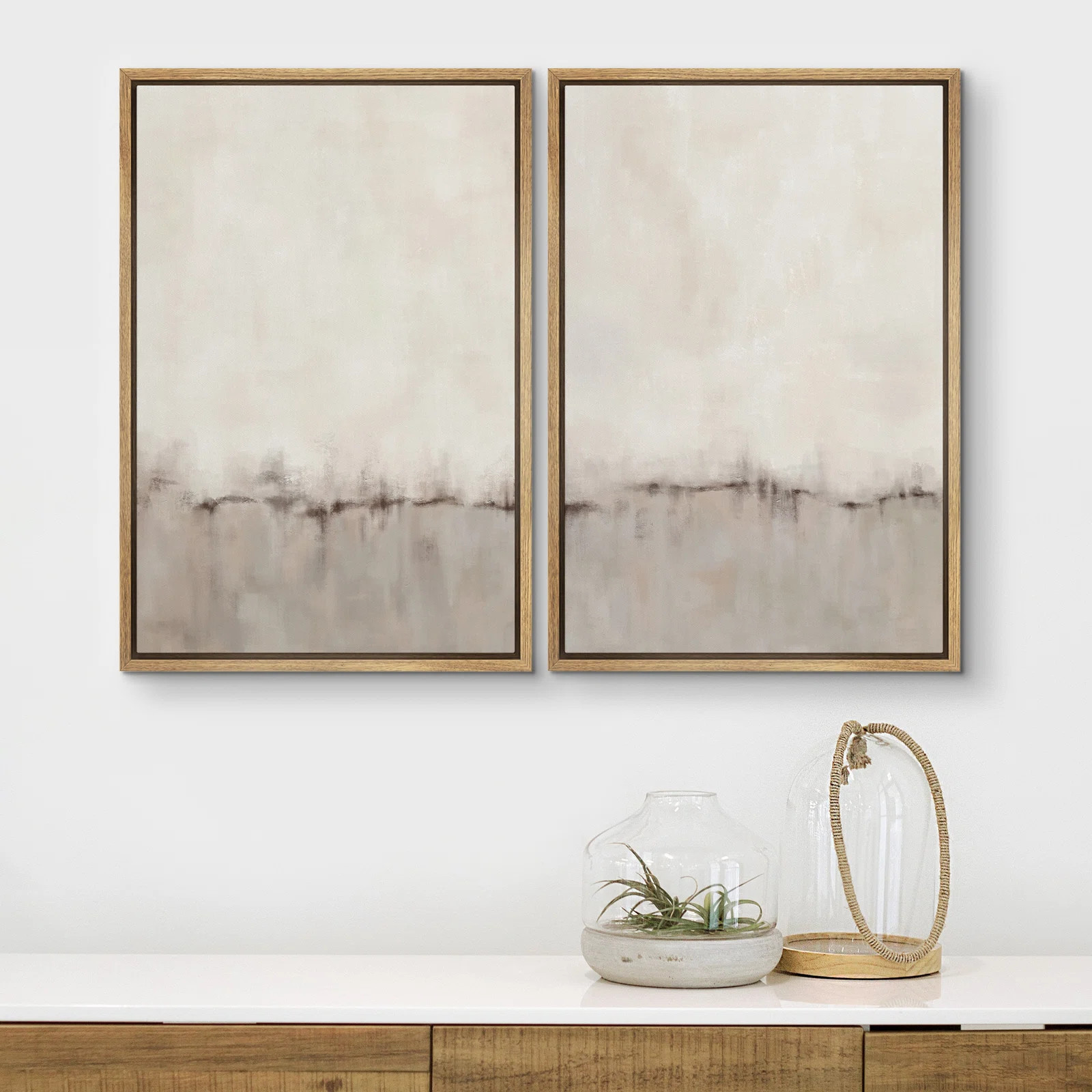 Duotone Tan Abstract Landscape Minimalist Neutral Framed Canvas 2 Pieces Print Modern Artworks | Wayfair North America