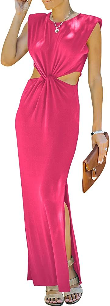 ANRABESS Women Summer Sleeveless Padded Shoulder Sexy Cutout Waist Bodycon Formal Party Maxi Dres... | Amazon (US)