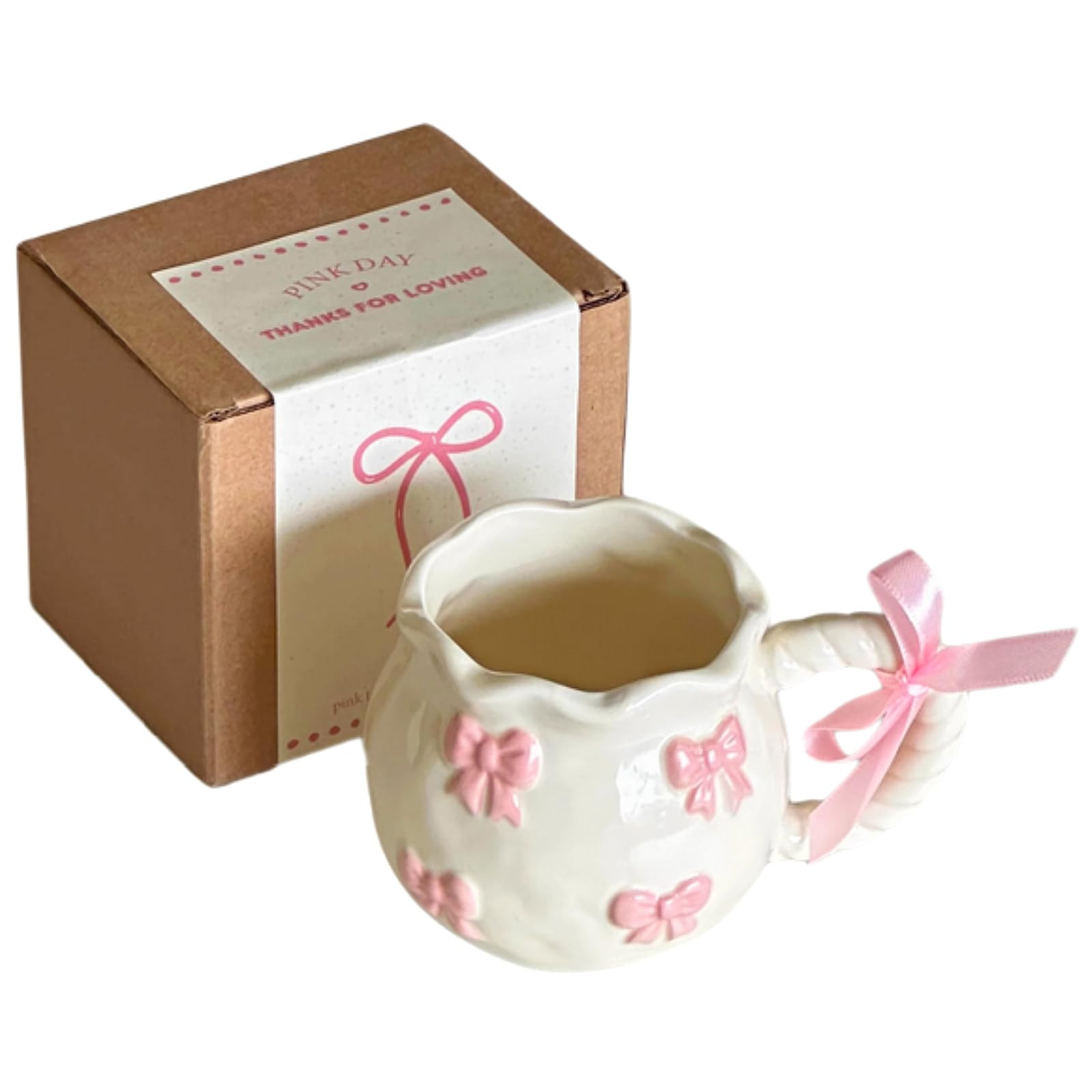 11 Oz Handmade Pink Bow/Green Cherry Ceramic Coffee Mug Tea Mug Icecream Bowl, Irregular Artisan ... | Amazon (US)