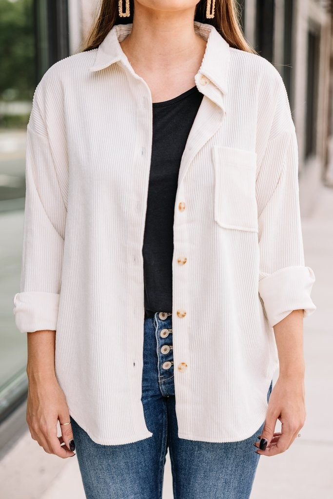 Feeling Your Best Ivory White Corduroy Shacket | The Mint Julep Boutique