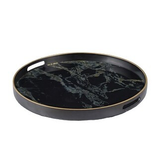 A&B Home Black and Gold Marble Round Mirror Tray with Side Handles (18 inches) | Bed Bath & Beyond