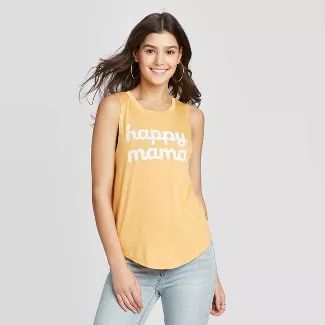 Women's Happy Mama Graphic Tank Top - Garyson Threads (Juniors') - Regular & Plus Yellow | Target