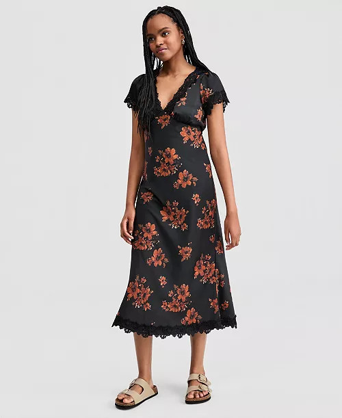Women's Satin Lace Trim Dress | Macy's