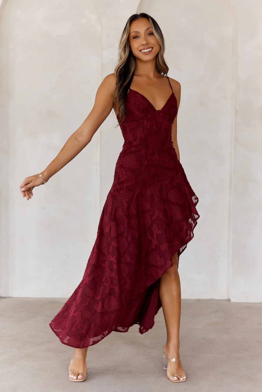 Sapphire Cascade Midi Dress Maroon | Hello Molly (US)