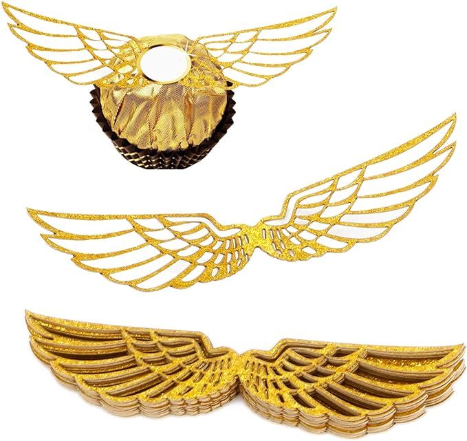 50Pcs Golden Wings Chocolate Decor Wizard Party Chocolate Decoration Hollowed Wings Wafer Cupcake... | Amazon (US)
