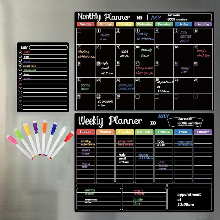 Hivillexun Magnetic Black Dry Erase Calendar White Board Set (3-Pack) - Monthly, Weekly Planners ... | Amazon (US)