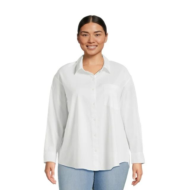 Terra & Sky Women's Plus Size Oversized Button Front Top, Sizes 0X-4X | Walmart (US)