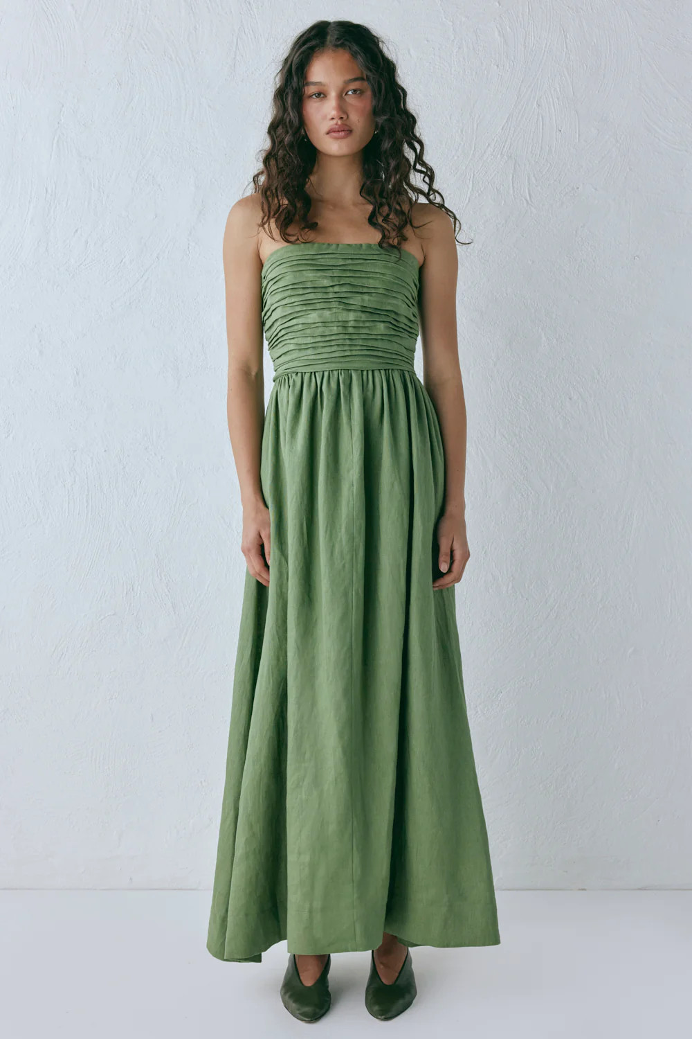 Saint Malo Linen Maxi Dress Olive | VRG Grl