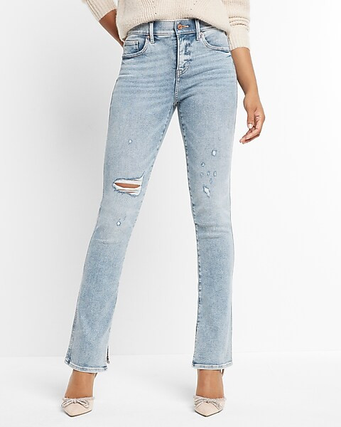 Mid Rise Light Wash Ripped Skyscraper Jeans | Express