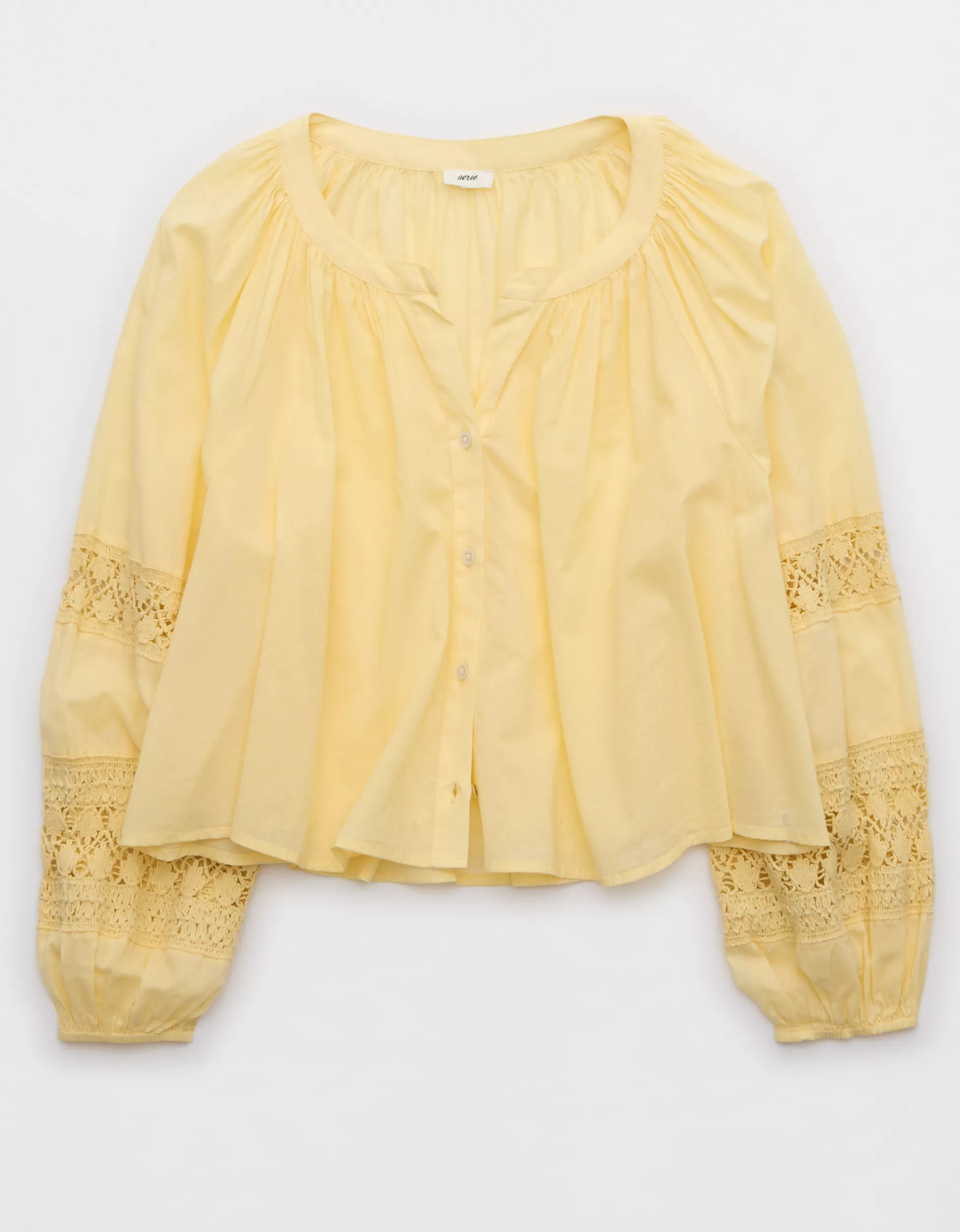 Aerie Long Sleeve Crochet Button Down Shirt | Aerie
