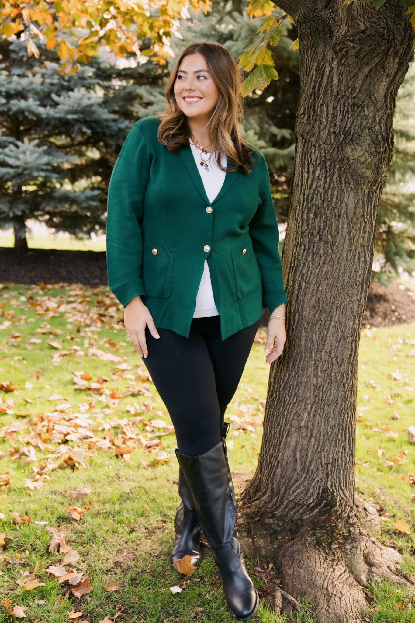 Wearing size XXL in sweater blazer, XXL Tall in white shirt, XL in leggings. 

#LTKPlusSize #LTKSeasonal #LTKFindsUnder50