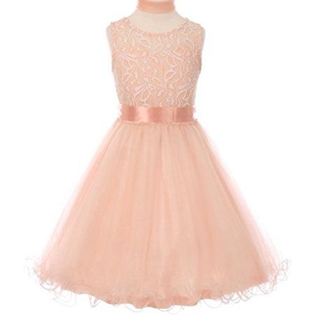 Flower Girl Dress Tulle Wired Dress with Scarf & Satin Ribbon for Big Girl Blush 16 CC.5002 | Walmart (US)