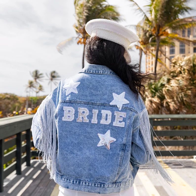 Cowgirl Bride Custom Jacket, Mrs Wedding Jacket, Wedding Jean Jacket With Fringes, Bridal Wedding... | Etsy (US)