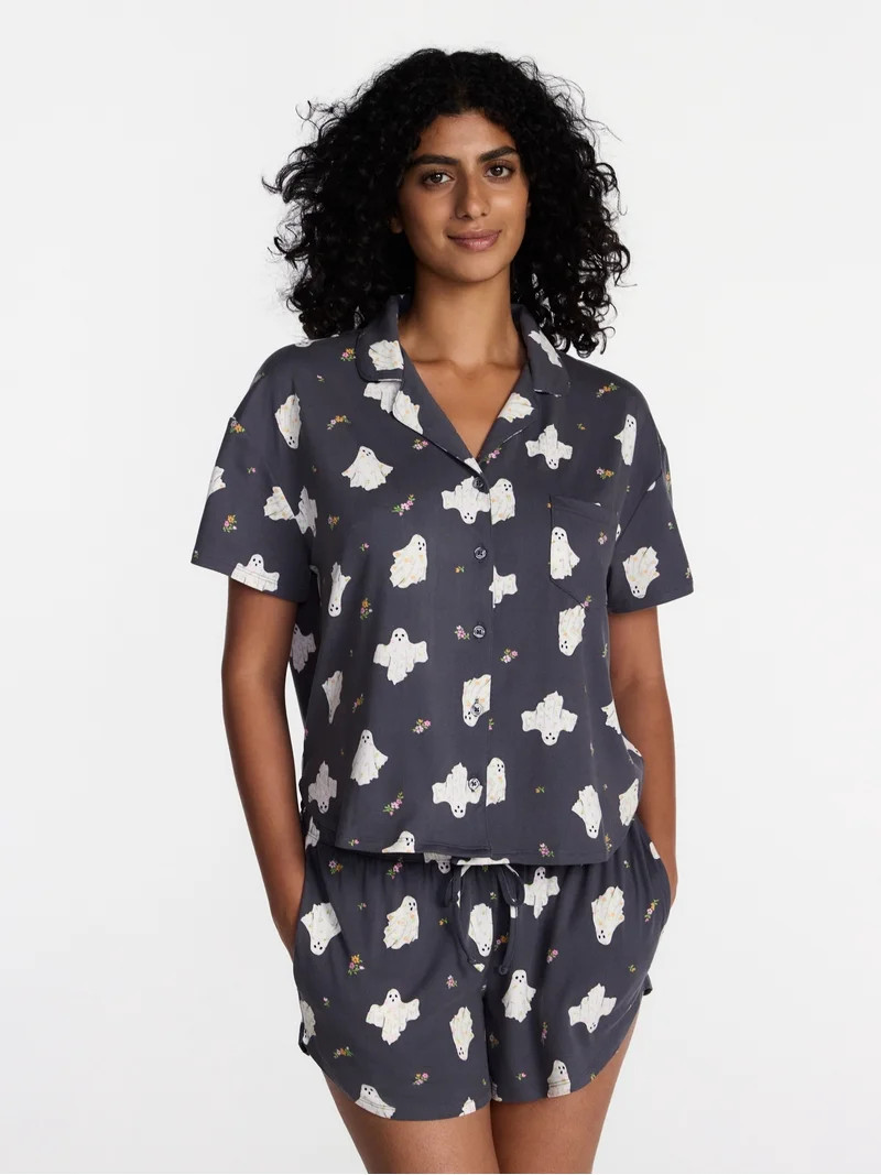 Halloween Women\u2019s Notched Top and Shorts Pajama Set from Way to Celebrate, 2-Piece, Sizes XS... | Walmart (US)