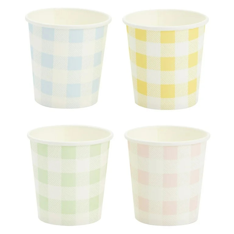 100 Pack Disposable Mini Paper Cups for Espresso, Mouthwash, Coffee (4oz, 4 Gingham Designs) | Walmart (US)
