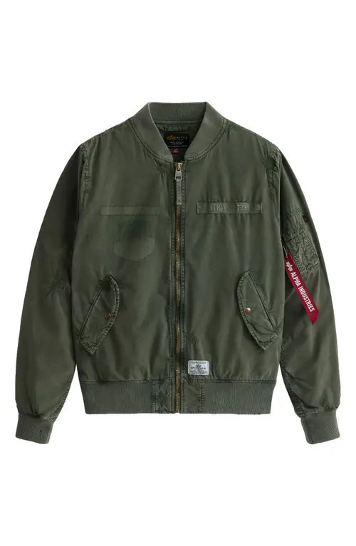 Alpha Industries L-2B Rip & Repair Bomber Jacket in Green at Nordstrom, Size Medium | Nordstrom