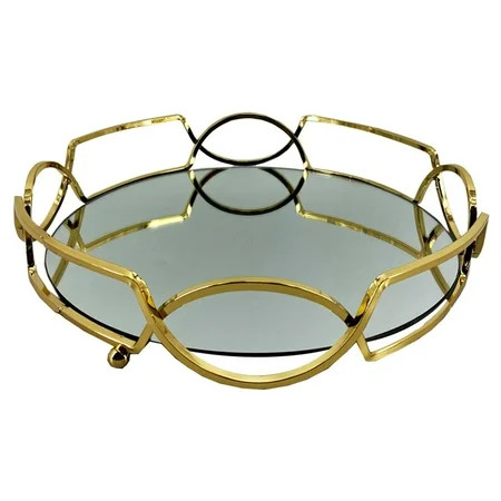 Vanity Mirrored Tray Round Metal Serving Tray Makeup Organizer Gold | Walmart (US)