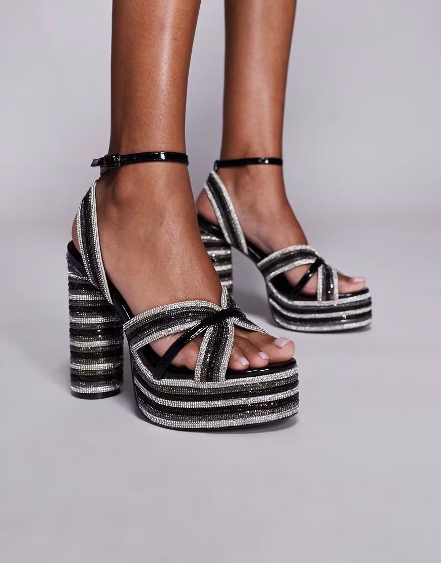 Azalea Wang Kinslee embellished platform sandals in black and white | ASOS (Global)