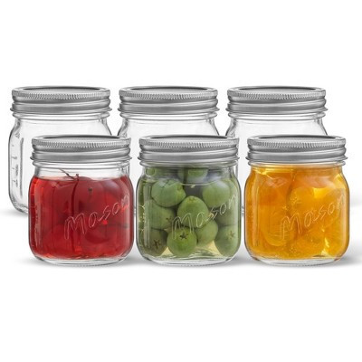 JoyJolt Regular Mason Jars with Airtight Lids, Labels and Measures - 8 oz - Set of 6 | Target