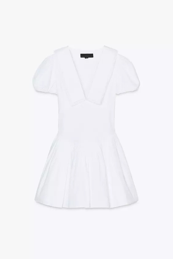 Short Peter Pan collar dress with lace trim. Short puff sleeves with elastic cuffs. Ruching detai... | Zara US