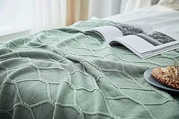 100% Cotton Sage Green Cable Knit Throw Blanket for Couch, Sofa with Bonus Laundering Bag for Cou... | Amazon (US)