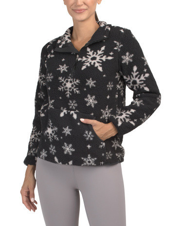 Snowflake Patterned Quarter Zip Sherpa Sweater for Women | Polyester | Marshalls